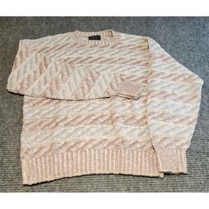 Vintage Jantzen Mens Large Cotton Knit Sweater Beige Mauve Made in USA M162B